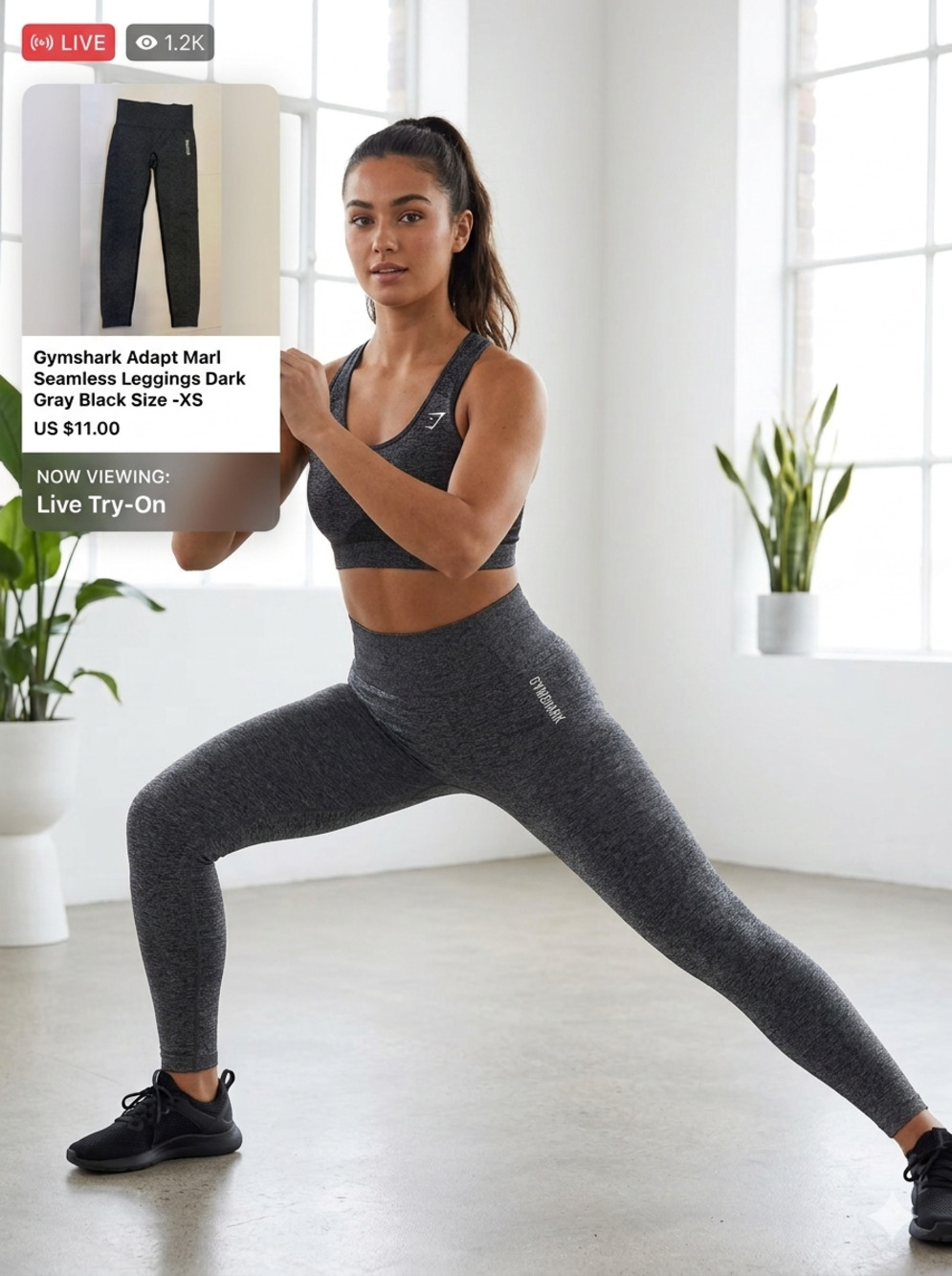 Gymshark Adapt Marl Seamless Leggings Dark Gray Black Size -XS